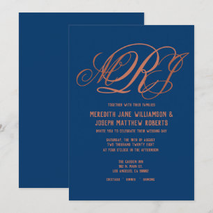 Invitation Mariage de script de monogramme élégant en cuivre 