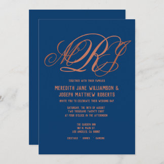 Invitation Mariage de script de monogramme élégant en cuivre 