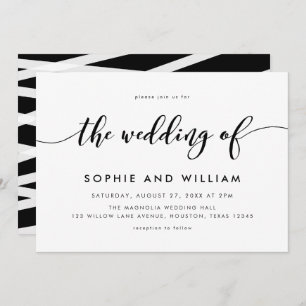 Invitation Mariage de script de relaxation noir et blanc