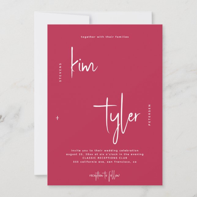 Invitation Mariage de script de signature simple et rose chau (Devant)