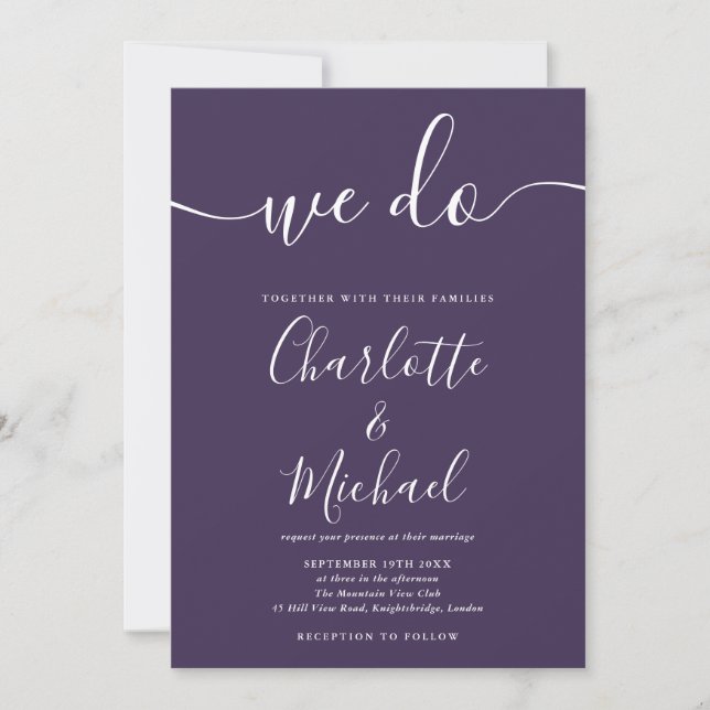 Invitation Mariage de script de signature violet (Devant)