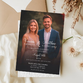 Invitation Mariage de script de superposition photo noir blan
