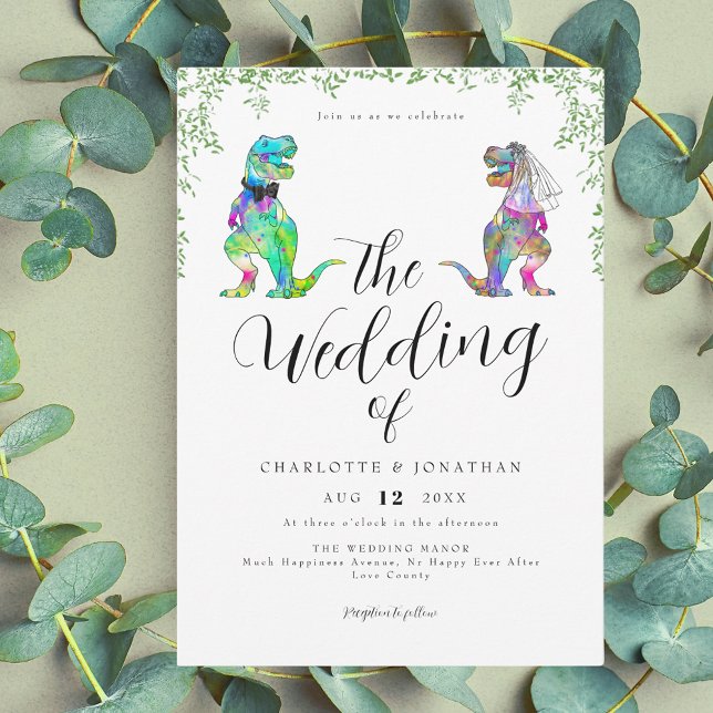 Invitation Mariage de script de thème Dinosaur (Stylish Script dinosaur theme wedding invitation)