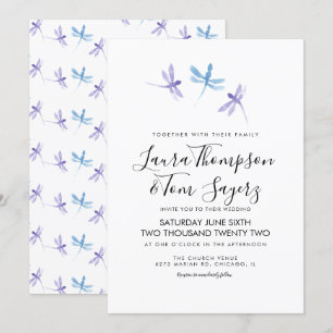Invitation Mariage de script élégant de la libellule aquarell