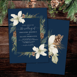 Invitation Mariage de script élégant de la Marine d'hiver