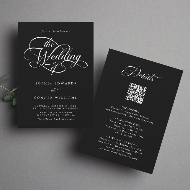Invitation Mariage de script élégant et élégant tout en un (Front & Back)