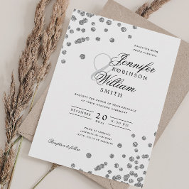 Invitation Mariage de script élégant Silver Confetti QR RSVP