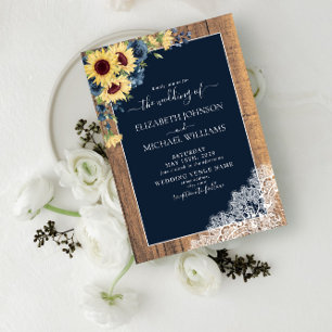 Invitation Mariage de script en dentelle de tournesol bleu de