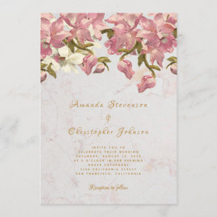Invitation Mariage de script Floral rose et blanc orchidée