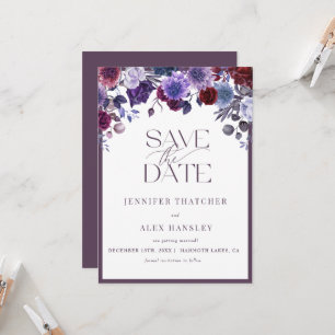 Invitation Mariage de script floral violet Enregistrer la dat