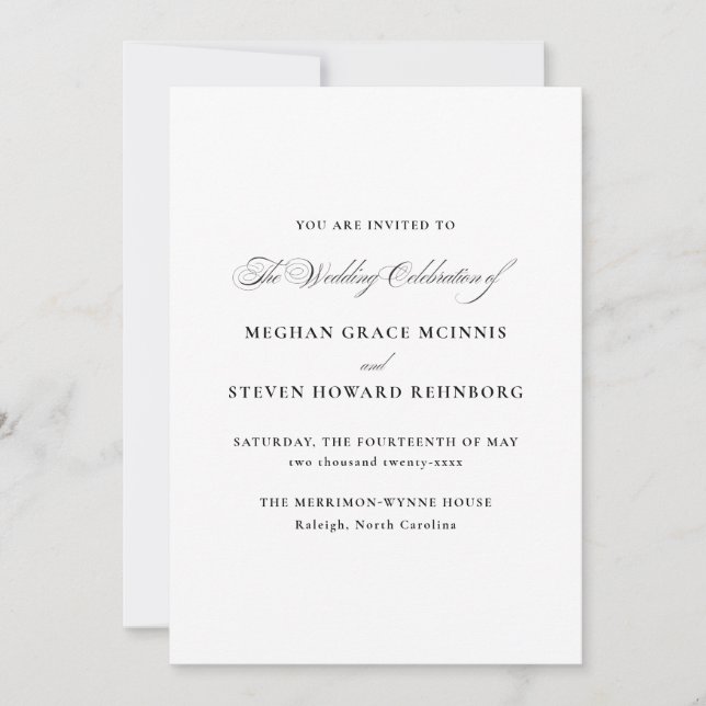Invitation Mariage de script formel (Devant)