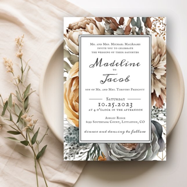 Invitation Mariage DE SCRIPT FRONTALIER FLORAL DE COULEUR D'E (Créateur téléchargé)