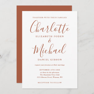 Invitation Mariage de script minimaliste en terre cuite