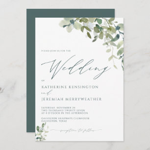 Invitation Mariage de script minimaliste Eucalyptus moderne