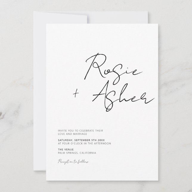 Invitation Mariage de script minimaliste moderne (Devant)