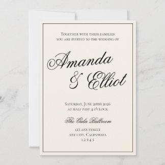 Invitation Mariage de script minimaliste noir et beige