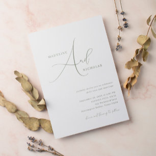 Invitation Mariage de script minimaliste simple Sage Green