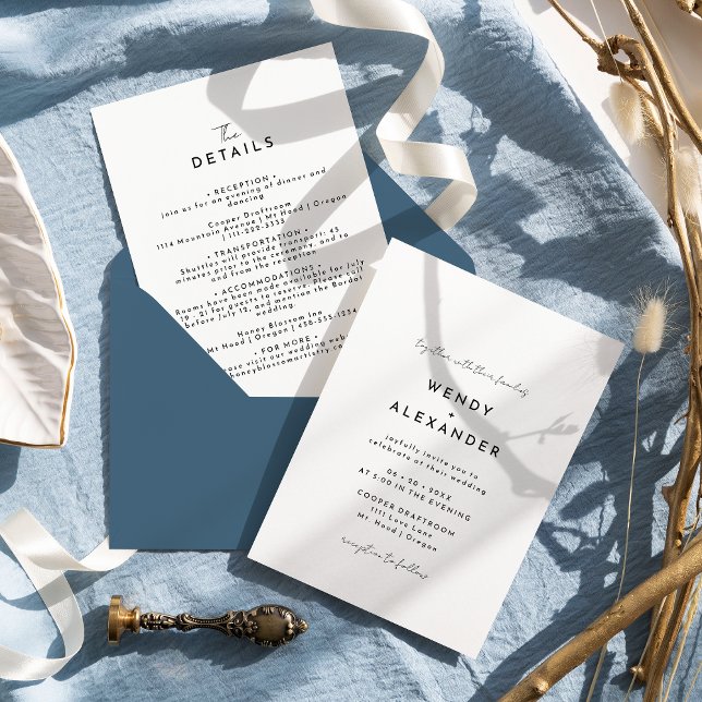 Invitation Mariage de script moderne blanc détails et (Créateur téléchargé)