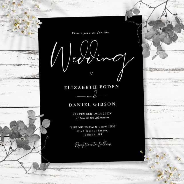 Invitation Mariage De Script Moderne Élégant Noir Et Blanc (Black And White Elegant Modern Script Wedding Invitation)