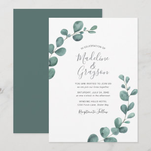 Invitation Mariage de script moderne Eucalyptus Greenery