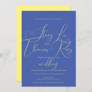 Invitation Mariage de script moderne Gras Bleu Jaune