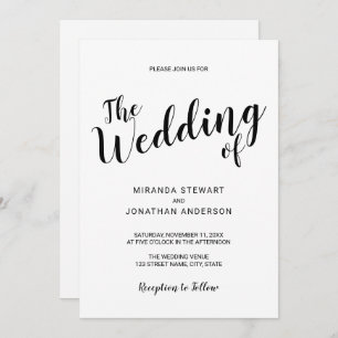Invitation Mariage de script moderne minimaliste
