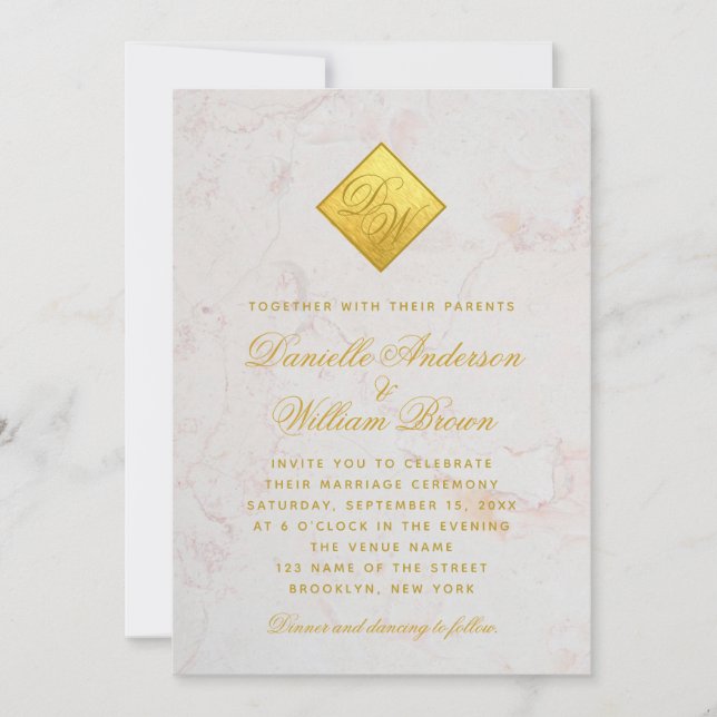 Invitation Mariage de script Monogram Faux Gold Foil (Devant)