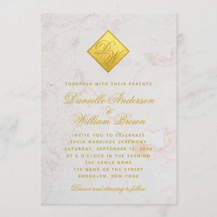 Invitation Mariage de script Monogram Faux Gold Foil