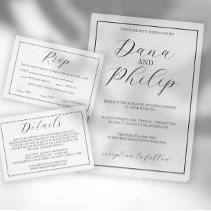 Invitation Mariage de script noir et blanc minimal