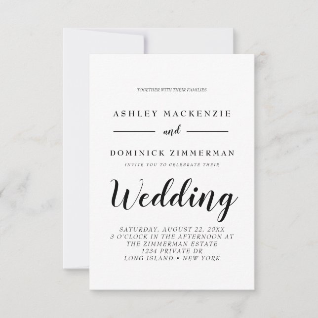 Invitation Mariage de script noir tout en un (Devant)