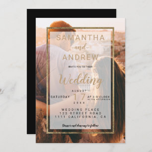 Invitation mariage de script photo monogramme moderne or simp