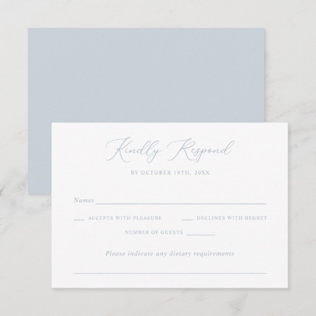 Invitation Mariage de script romantique moderne élégant bleu  (Devant / Derrière)