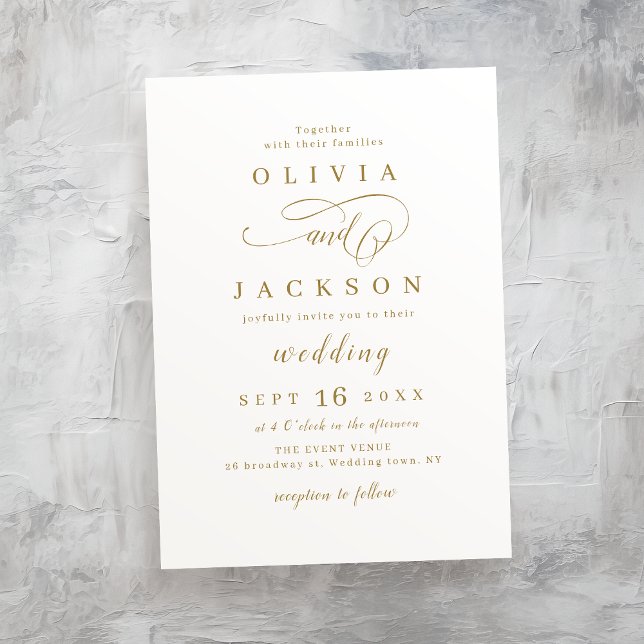 Invitation Mariage de script romantique simple or (Gold simple elegant romantic script wedding invitation)