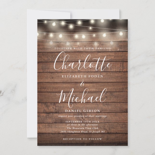 Invitation Mariage de script rustique à cordes de bois (Devant)