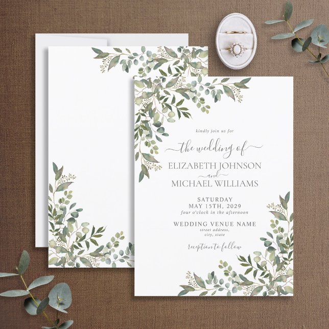 Invitation Mariage de script tendance Eucalyptus Greenery (Créateur téléchargé)