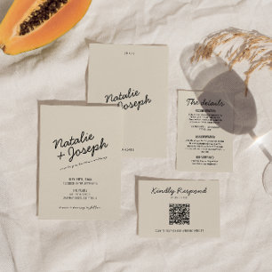 Invitation Mariage de script Whimsical moderne Black Cream ré