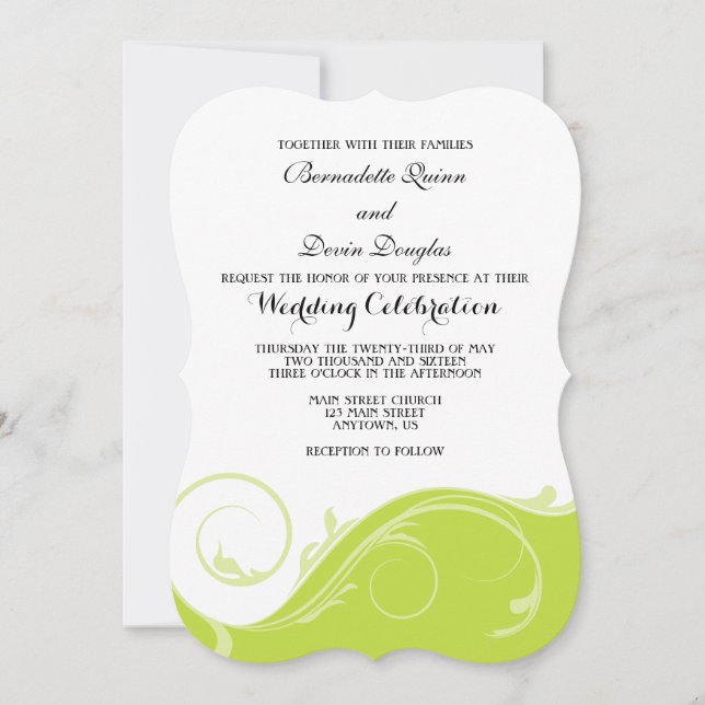 Invitation Mariage de serrure de fleurs vert citron invite (Devant)