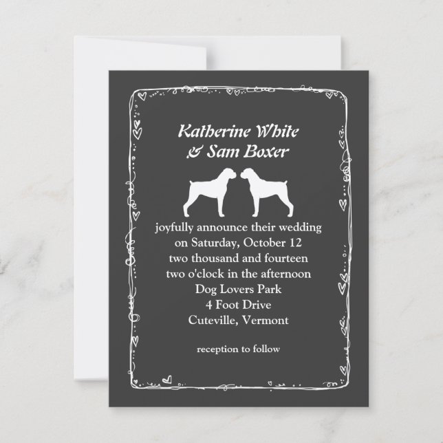 Invitation Mariage de silhouettes de chien de boxe (Devant)