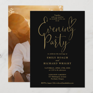 Invitation Mariage de soirée Black and Gold Script