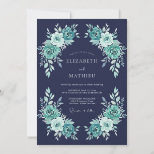 Invitation Mariage de soirée bleu marine poli