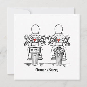 Invitation Mariage de soirée de moto de motard de deux mariée
