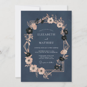 Invitation Mariage de soirée opulent bleu marine