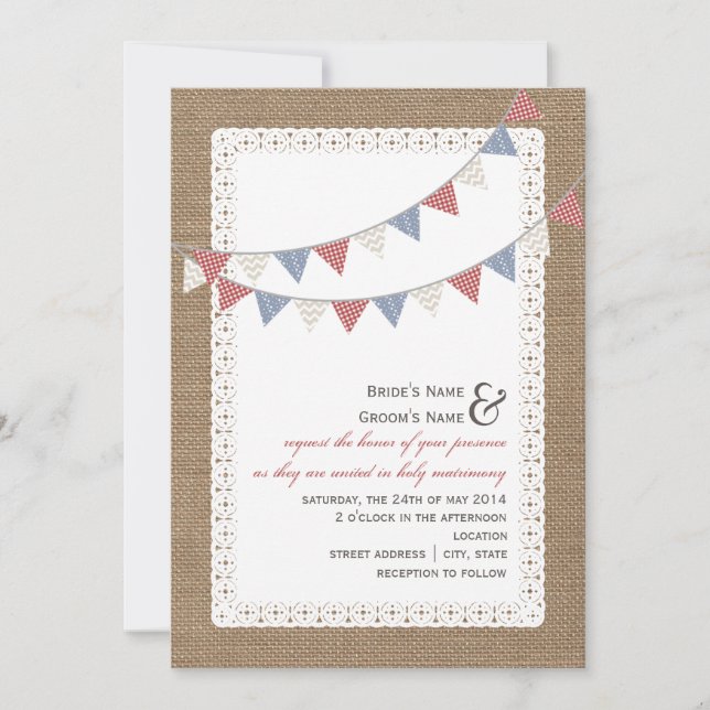 Invitation Mariage de soutage à motifs inspirés de Burlap (Devant)