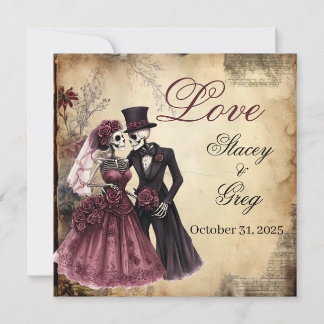Invitation Mariage de squelette gothique rustique d'Halloween (Devant)