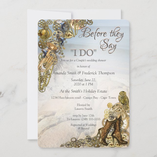 Invitation Mariage de Steampunk par le Wedding shower de mer (Devant)