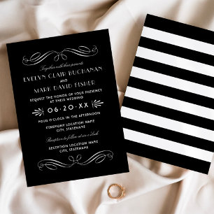 Invitation Mariage de style Art déco noir et blanc vintage