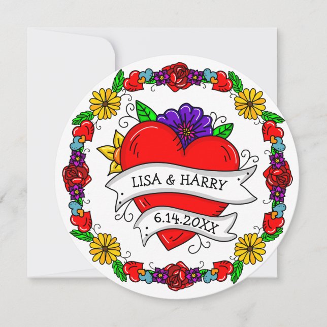 Invitation Mariage de style artistique Tatouage Graffiti  Enr (Devant)