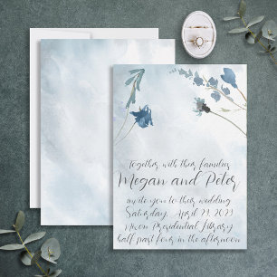 Invitation Mariage de style calligraphique fin en bleu poussi