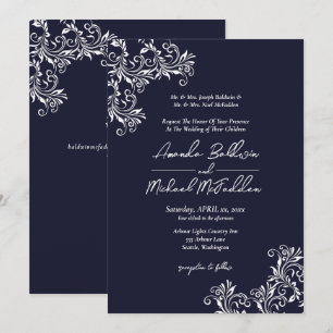 Invitation Mariage de style élégant marine et blanc