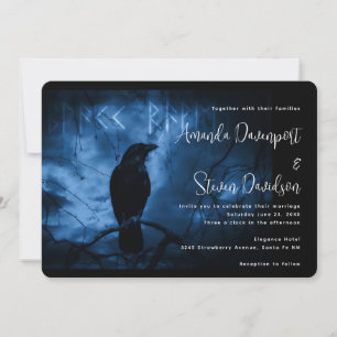 Invitation Mariage de style gothique noir avec corbeau et run